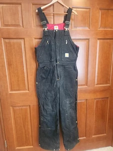 Carhartt R38 BLK 34 x 32 Insulated Bib Overalls Double Knee Zip to Waist Work - Bild 1 von 6