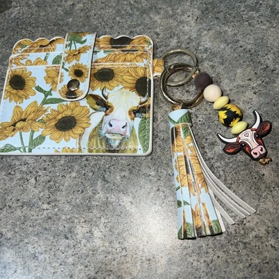Cartera de muñeca vaca girasol con muñeca de cuentas y borla sin marca Foto 1 de 4