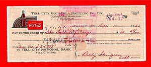 1952 Coca Cola Tell City Ind Old Bottling Co Check #70 - Picture 1 of 1
