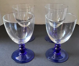 Luminarc Set of 4 Cobalt Blue Ball Stem Crystal Glass Wine Goblet Glasses - Picture 1 of 5
