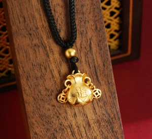 Lucky Bag and Auspicious Cloud 3D Rich Little Gold Bricku Pendant - Picture 1 of 5