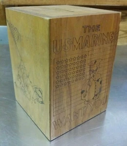 Vintage 1979 Toystalgia U.S. Marines Wooden Music Box Bank, Golden Valley Minn - Picture 1 of 9