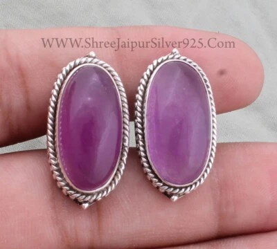 紫色玉宝石 925 纯银袖扣男式手工珠宝首饰 — 第 1/4 张图片