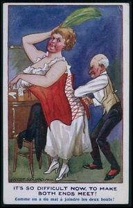 arte Fred Spurgin mujer grasa corsé desnudo tema humor original c1910-1920s postal - Imagen 1 de 2