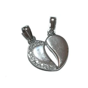 ciondolo uomo donna unisex argento zirconi CUORE da dividere - Picture 1 of 1
