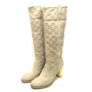 GUCCI GG Knee-high Boots Beige Suede - Picture 1 of 8