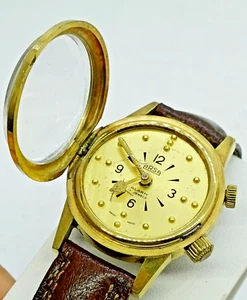 RARE VINTAGE ARSA ALARM MANUAL WATCH FOR BLIND PEOPLE MENS GOLD .P TWO CROWN - Picture 1 of 21