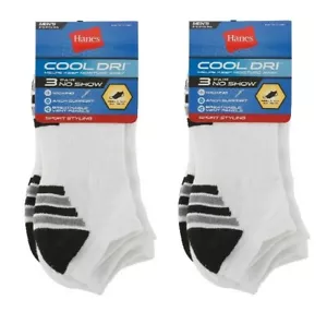 6-Pairs Hanes Cool DRI Men's No Show Socks with Ventilation - Picture 1 of 4