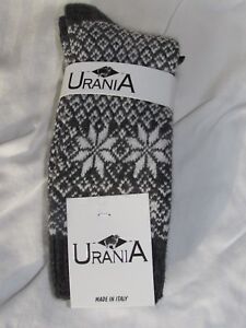 NWT Urania Italy Women's One Size Ivory Grey Fair Isle Boot Socks Angora Blend 