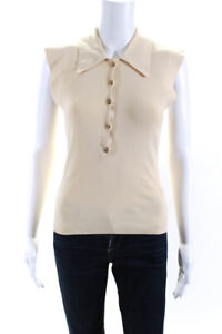 A.L.C. Womens Cotton Button Collar Sleeveless Pullover Blouse Top Beige Size XS
