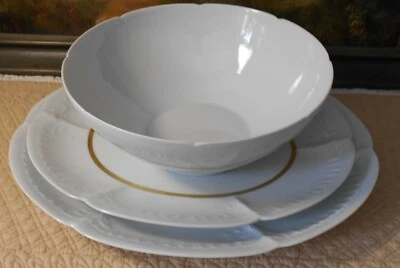 ANCIEN ENSEMBLE 2 PLAT SALADIER PORCELAINE BLANCHE LIMOGES C COURONNE CHASTAGNER - Photo 1/4
