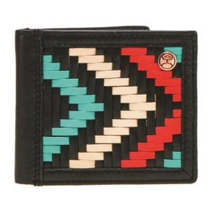 Hooey Mens Western Bifold Wallet Leather Logo Concho Hand-Woven Black HBF010 - Picture 1 of 3