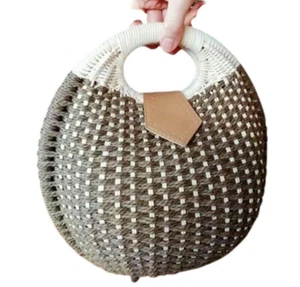 Women's Shell Straw Rattan Handbag Purse Handmade Brown Woven Handcrafted Tote - Picture 1 of 8