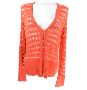 Cache Damen große Strickjacke Seidenmischung offen Strick koralle orange Pailletten durchsichtig gebraucht, in einwandfreiem Zustand - Bild 1 von 3
