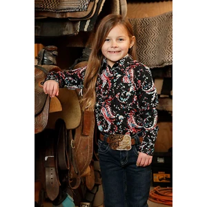 Cinch® Youth Girl's Black Paisley Printed Snap Button Shirt CTW3230040 - Picture 1 of 7