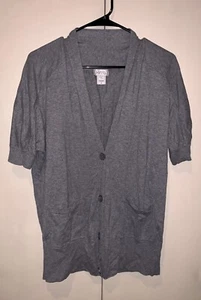 Y2K Short Sleeve Slouchy Knit Cardigan Shrug Sweater Cashmere Blend Gray - Small - Picture 1 of 4