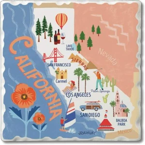 Absorbent Set of 4 Tumbled Tile Square Coasters – California State Attractions - Picture 1 of 7
