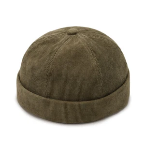 Retro Men Corduroy Skullcap Sailor Brimless Hat Rolled Cuff Beanie Cap Hip Hop - Picture 1 of 20