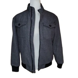Quiksilver Boys Sz Large Gray Wool Blend Bomber Jacket Full Zip Buttoned Pockets - Picture 1 of 7