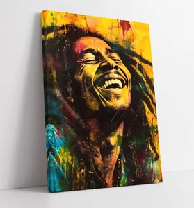 DIPINTO SORRIDENTE BOB MARLEY - TELA INCORNICIATA STAMPA IMMAGINE ARTE - Foto 1 di 2