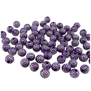 NEW IN 100PCS X 8MM PURPLE SILVER DOT ACRYLIC ROUND BEADS FOR JEWELLERY MAKING - Picture 1 of 2