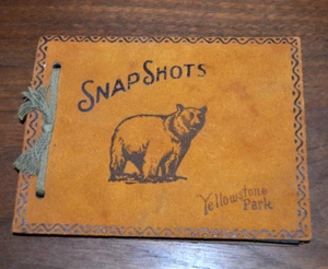 Álbum de fotos antiguo vacío del Parque Nacional de Yellowstone gamuza oso recuerdo cuero - Imagen 1 de 6