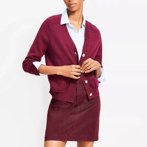 NWT Loft V-Neck Pocket Cardigan in Smoked Garnet Size XL - Picture 1 of 4