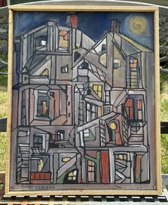 Outsider Art “ Cityscape” Painting - Picture 1 of 6