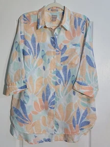 Chico's 100% Leinen Shirt Gr. 2 Damen Large bügelfrei 3/4 Arm Knopfleiste Tunika - Bild 1 von 7