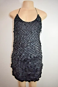 NWT Poleci Black Leather & Silk Fancy Evening dress Size 4 US on Sale fh - Picture 1 of 15