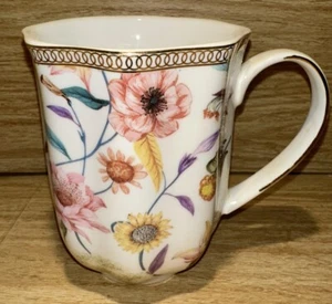 Grace Teaware Fine Porcelain Coffee Tea Mug BIRDS FLORAL Pastel Gold Rim Spring - Picture 1 of 8