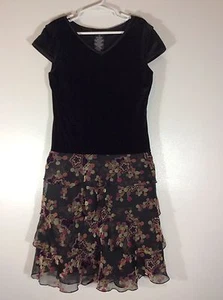 Hype Girls Dress Size 8 Black Multicolored Tiered Ruffles on Skirt Velvet 68 - Picture 1 of 4