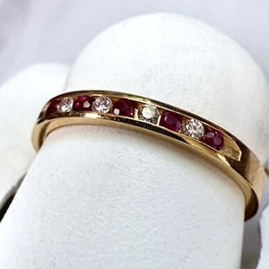 Bracelet en or jaune 14 carats serti de canaux rubis naturel (.13tw) et diamant (.06tw) taille 7 - Photo 1/8