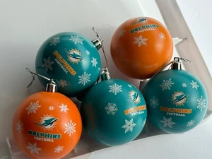 5 Pack NFL Miami Dolphins Snowflake Shatter Proof Ball Ornaments - White/Teal - Picture 1 of 5
