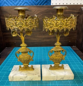 Candelabros victorianos de latón del siglo XIX con bases de mármol - Imagen 1 de 15