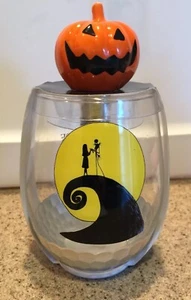 Disney Nightmare Before Christmas Wine Glass And Stopper Jack Sally Wave Pumpkin - Picture 1 of 12