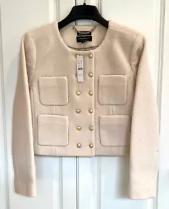 Neu mit Etikett J Crew Gr. 10 staubige elfenbeinfarbene doppelreihige Damenjacke in italienischer gekochter Wolle - Bild 1 von 6
