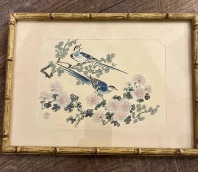 BLOQUE DE MADERA ORIGINAL JAPONÉS DE AVES FLORES FIRMADO POR EL ARTISTA Foto 1 de 4