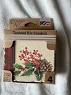 Coasters by Counter Art Tumbled Tile Holly Jolly 4 Pack 4 inch square New in Pkg