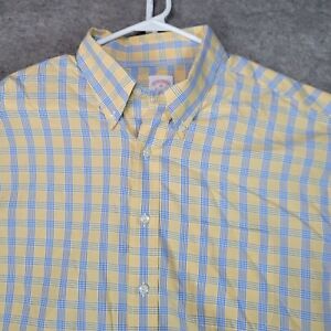 Brooks Brothers Shirt Mens Extra Large Yellow Blue Plaid 1818 Long Sleeve