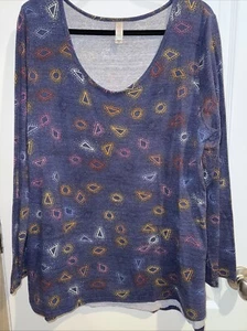 WOMENS SHIRT TUNIC-LULAROE-LYNNAE-COTTON SPANDEX BLUE GEOMETRIC SIZE 3XL - Picture 1 of 4