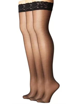 Paquete de 3 HUE L5806 para mujer negras tan sexy de encaje francés hasta el muslo transparente talla 2 Foto 1 de 3