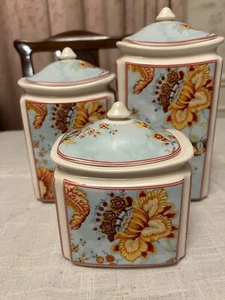 222 Fifth Gabrielle Spring Blue Canister Set Of 3 - Picture 1 of 4