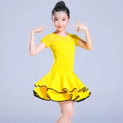 Girls Ballroom Dance Dress with Shorts Latin Dancewear Tiered Outfit Costume Fit - Image 1 of 4