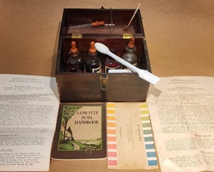 Rare 1928 Antique LaMotte Soil Testing Kit Wood Storage Box + Handbook Complete - Picture 1 of 10