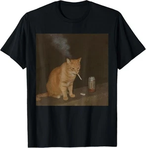 Maglietta Cat Meme Gatto Fumare Sigarette E Birra Baddies Get Saddies - Foto 1 di 16