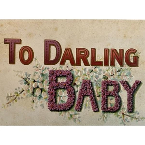 Antike 1908 Ephemera Valentin Postkarte geprägt auf Liebling Baby Blumen N701 - Bild 1 von 6