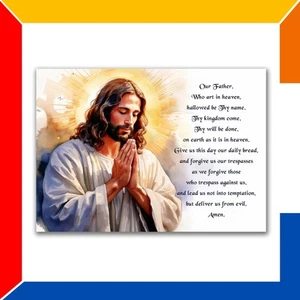 The Lord's Prayer Jesus Christ Praying Our Father Image Watercolor Print Art - Picture 1 of 10
