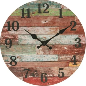 Stonebriar rustikale 12 Zoll runde Holz Wanduhr, Batterie 12 Zoll, rot - Bild 1 von 8
