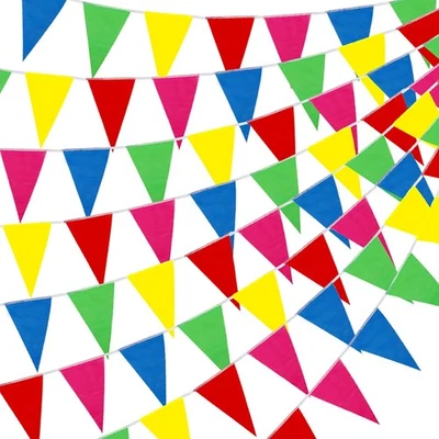 YGEOMER Multi Color Pennant Banners String Flags Triangle, Party Decor Nylon 375 ft Rope